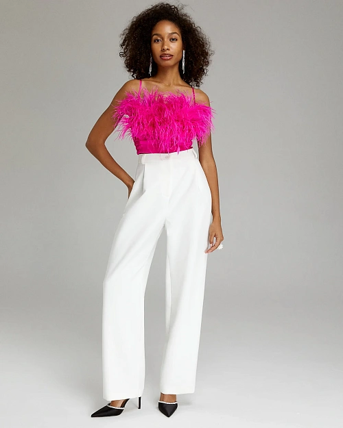 Топ на тонких бретелях с перьями цвета фуксия 2MOOD  