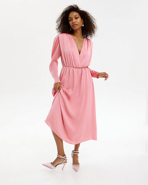 Платье миди с подплечниками розового цвета 2MOOD  